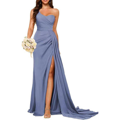 One Shoulder Bridesmaid Dress Prom Gown