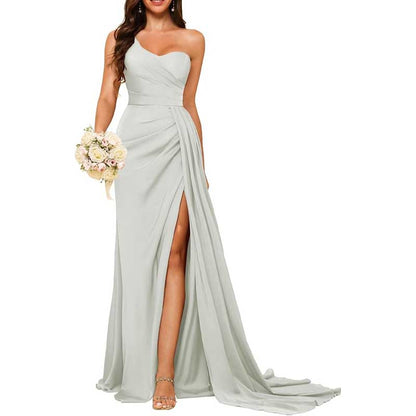 One Shoulder Bridesmaid Dress Prom Gown
