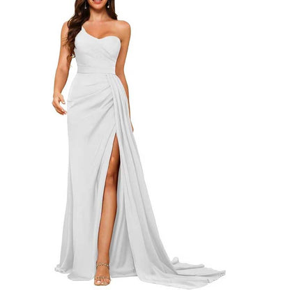 One Shoulder Bridesmaid Dress Prom Gown