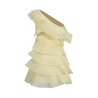 Single Shoulder Mini Ruffles Dress