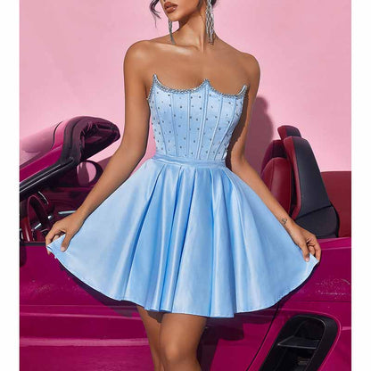 Sky Blue Corset Homecoming Dress Sweetheart Short Party Dress