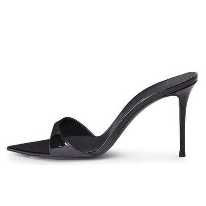 Womens High Heeled Mules Shoes Peep Toe Slip On Sandals Heels