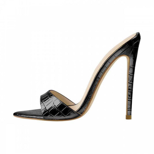 Patent Leather Peep Toe Slip On High Heels Sandals