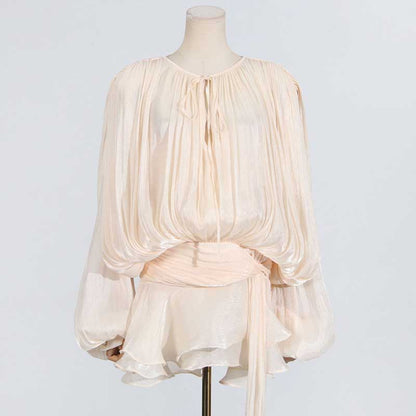 Women's Pleated Ruffle Mini Dress