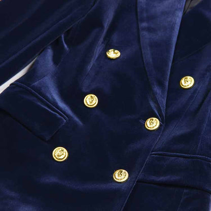 Women Velvet Pantsuit Double Breasted Gold Button Simt Fit Suit