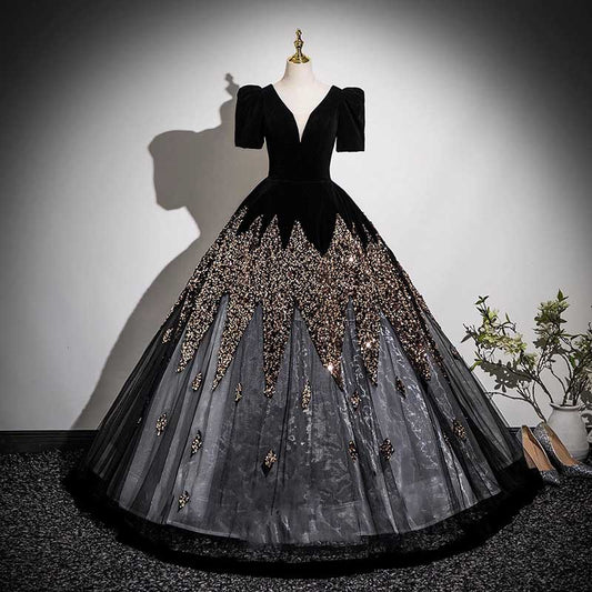 Velvet Sequin Tulle Prom Dress Wedding Ball Gown Dress
