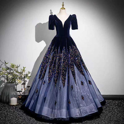 Velvet Sequin Tulle Prom Dress Wedding Ball Gown Dress