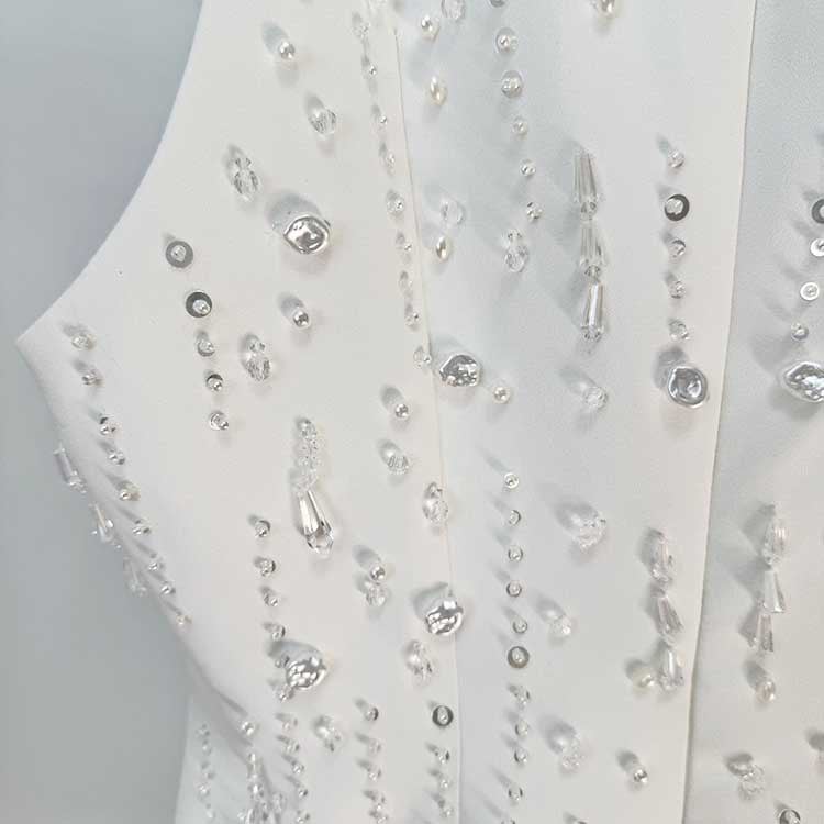 Hand-Beaded Short Dress White Mini Dress