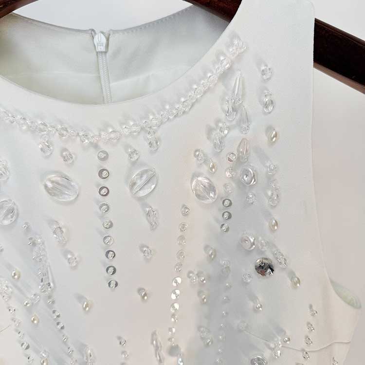 Hand-Beaded Short Dress White Mini Dress