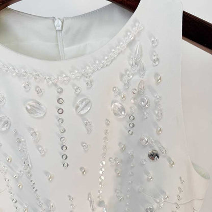 Hand-Beaded Short Dress White Mini Dress