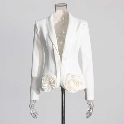 Wide-Leg Wedding Pantsuit in White Rose-appliques