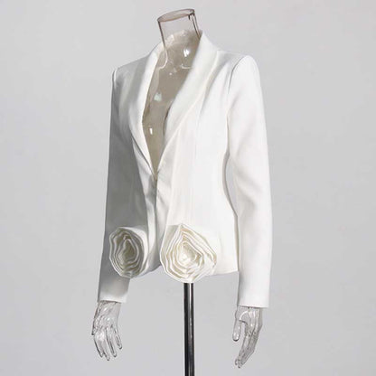 Wide-Leg Wedding Pantsuit in White Rose-appliques