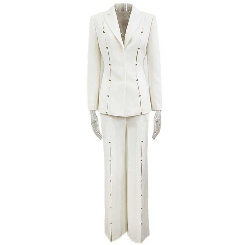 Womens White 2 Pieces Outfit Formal Wide-Legs Pantsuit Wedding Suit