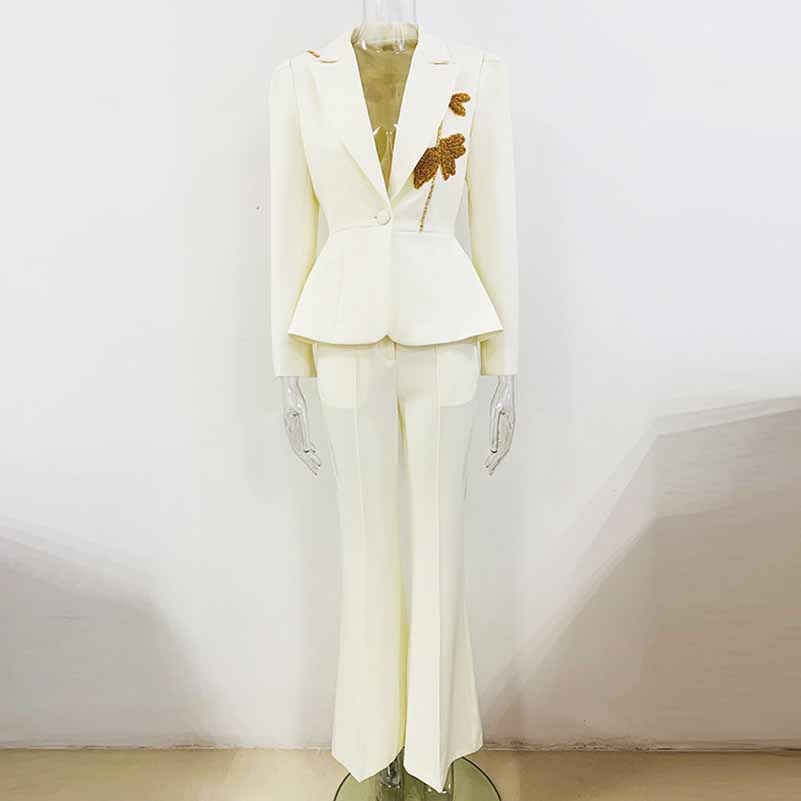 Beaded Pantsuit for Women | One-Button Blazer & Trousers