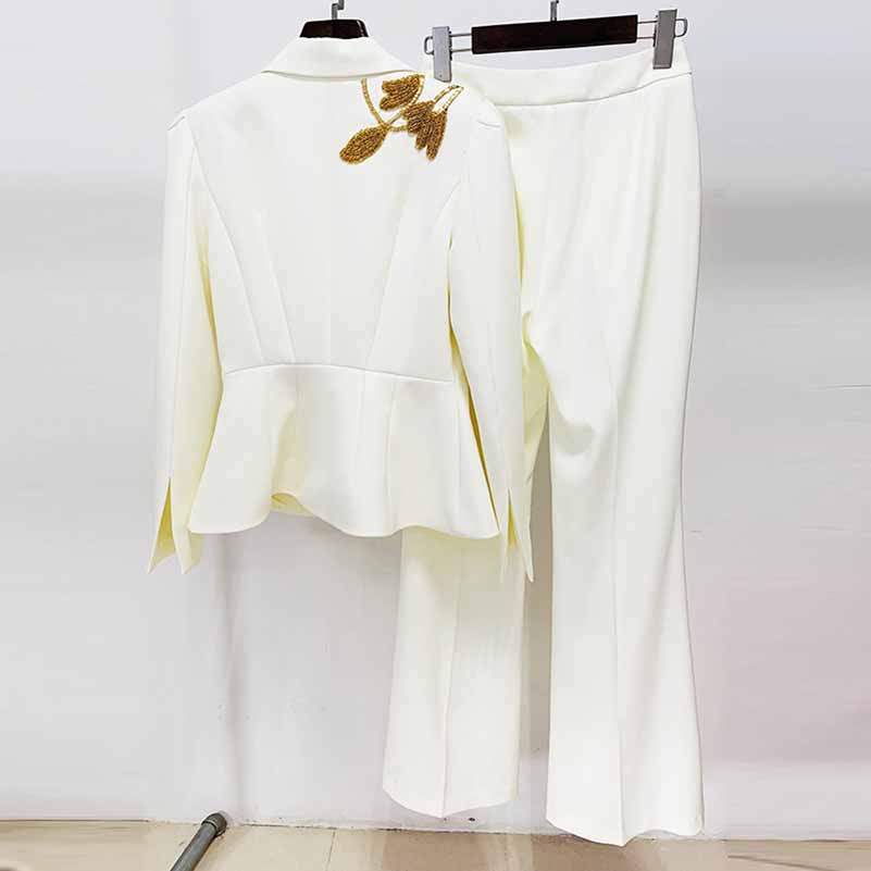 Beaded Pantsuit for Women | One-Button Blazer & Trousers