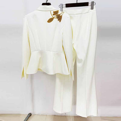 Beaded Pantsuit for Women | One-Button Blazer & Trousers