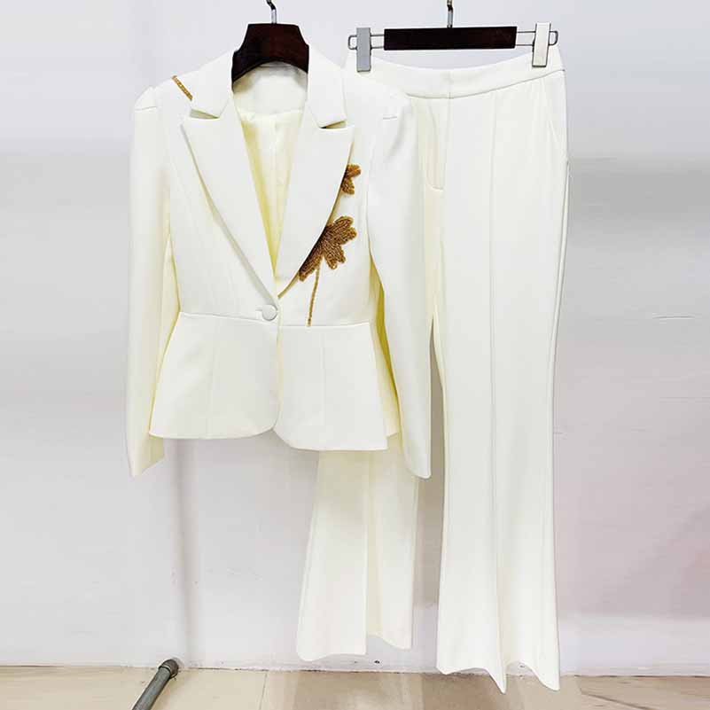 Beaded Pantsuit for Women | One-Button Blazer & Trousers