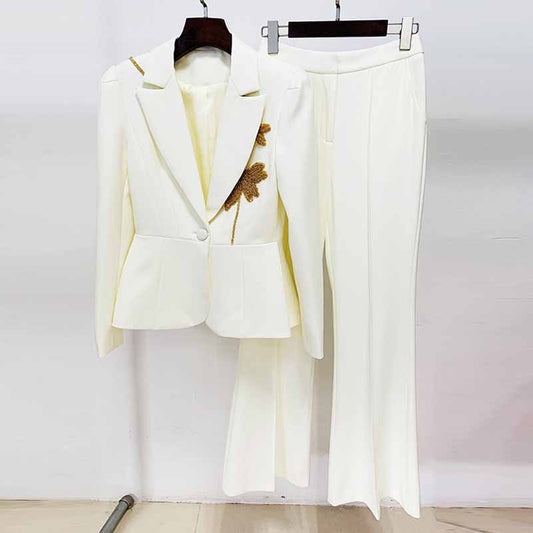 Beaded Pantsuit for Women | One-Button Blazer & Trousers