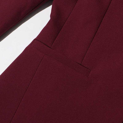 Wide Leg Pantsuit Wine Red Standard Collar Formal Event Suit