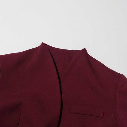 Wide Leg Pantsuit Wine Red Standard Collar Formal Event Suit