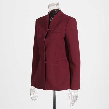 Wide Leg Pantsuit Wine Red Standard Collar Formal Event Suit