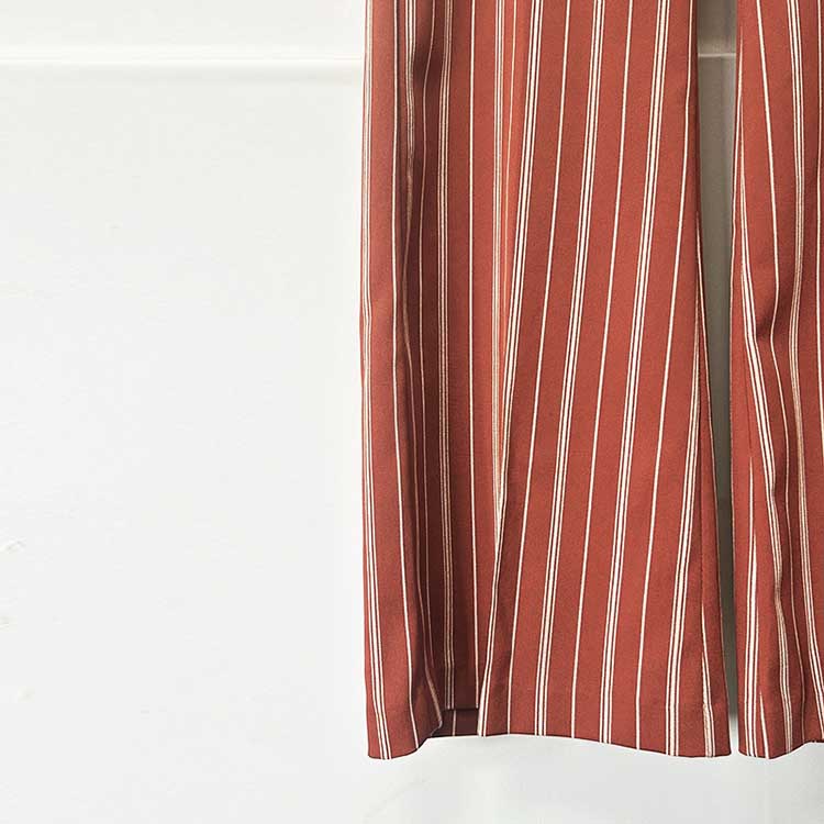 Stripe-Pattern Double-Breasted Blazer Suit Brown Pantsuit