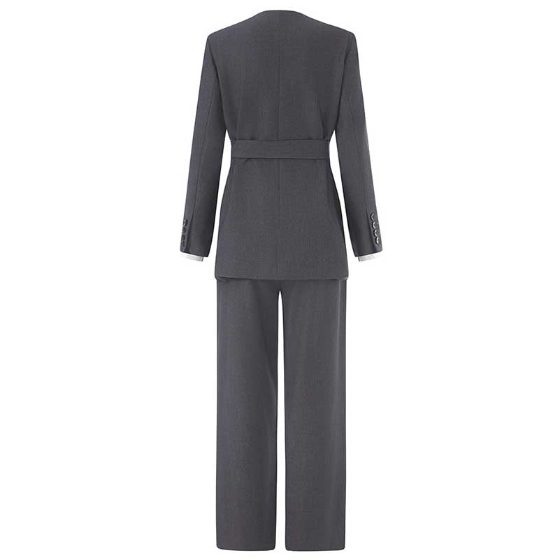 Belted Blazer Pantsuit in Black Grey | Women's Formal Wear