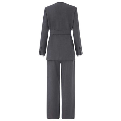 Belted Blazer Pantsuit in Black Grey | Women's Formal Wear